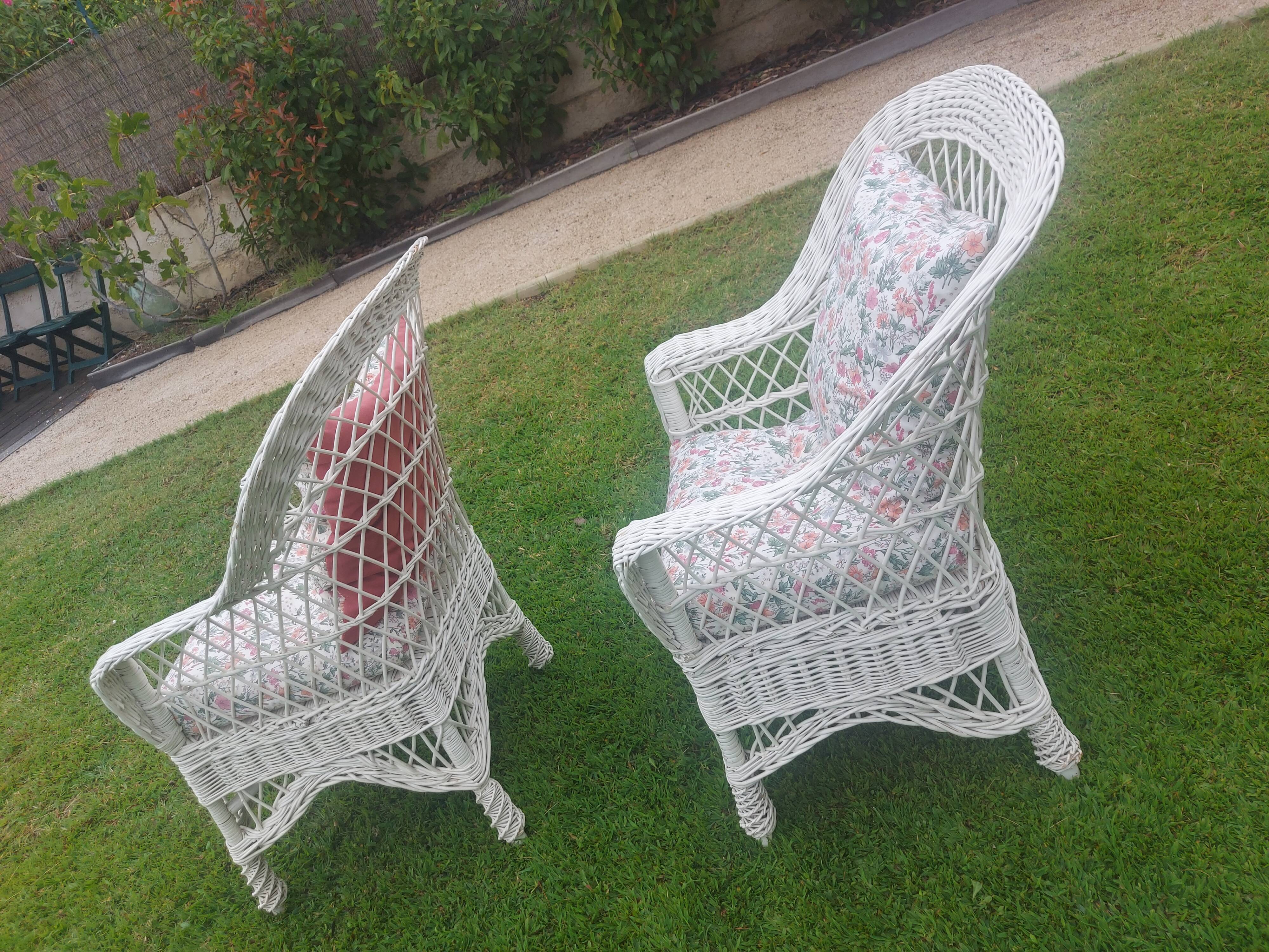 Rattan armchairs, white lacquered