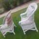 Rattan armchairs, white lacquered