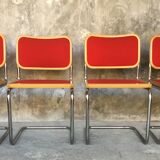 Set of 4 chairs cesca wood and red, model B32 by Marcel Breuer