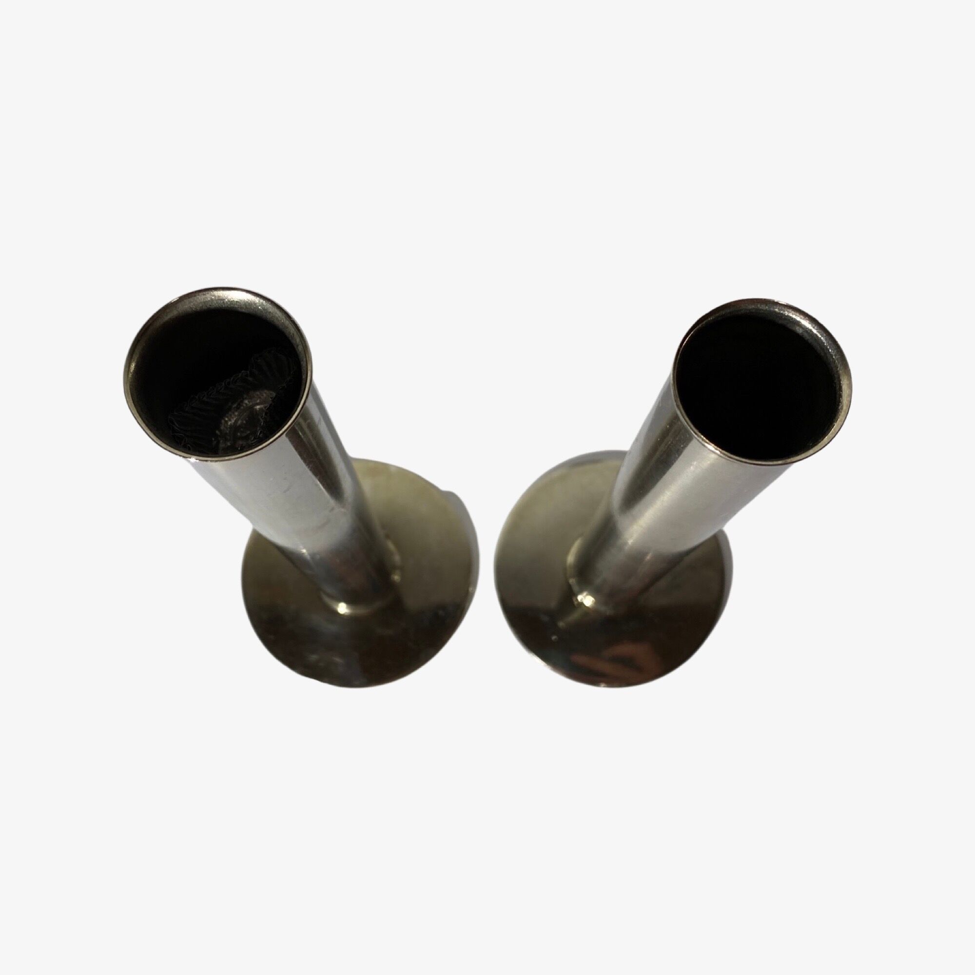 2 swedish vintage candlestick holders made in sweden, metektro rostfritt øre-op | stainless steel