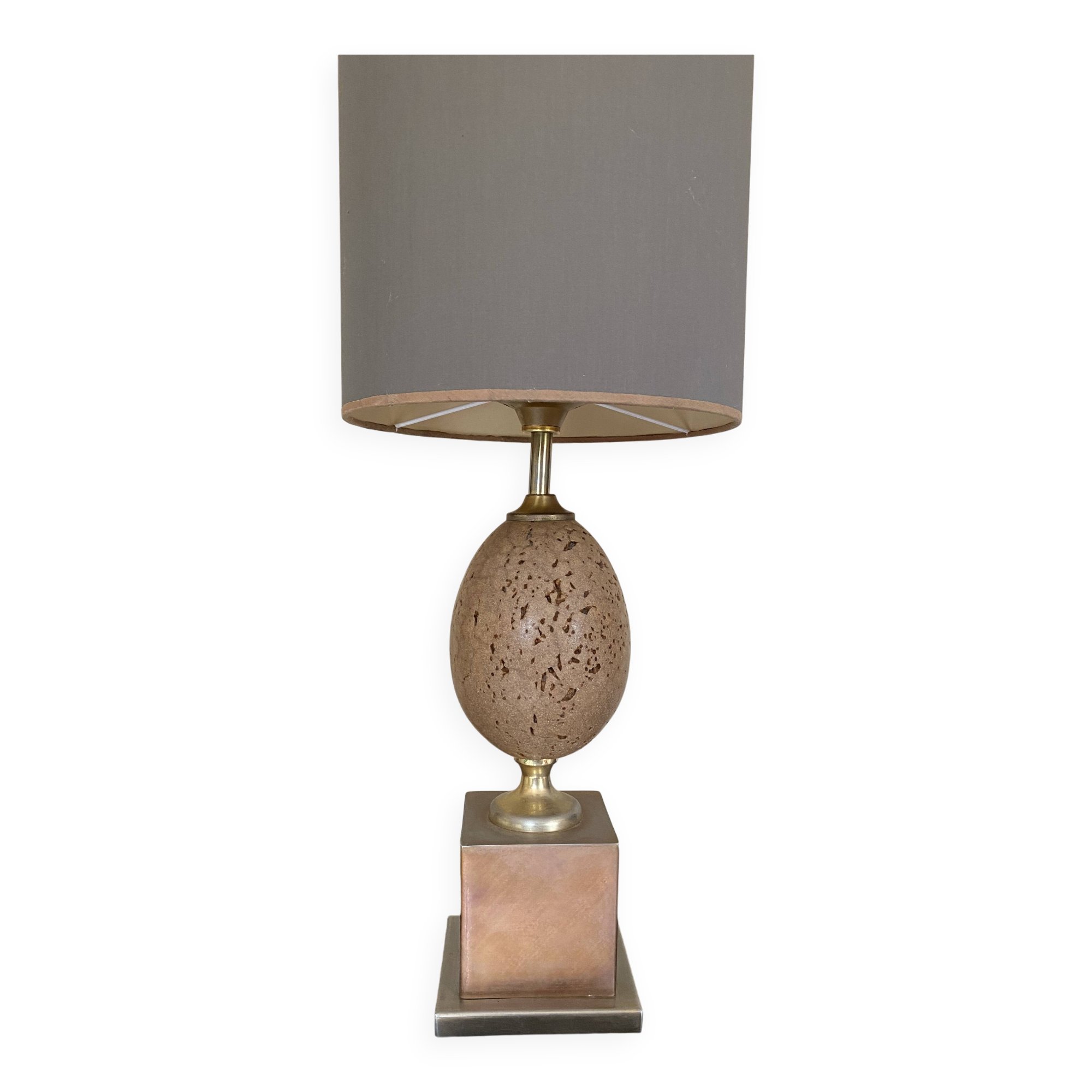 Lampe De Table Vintage Années 70 En Bronze - Forme œuf D'autruche - Style Barbier Charles - Très Bon état