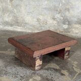 Small auxiliary stool in upcycled teak with red chrome (3274)