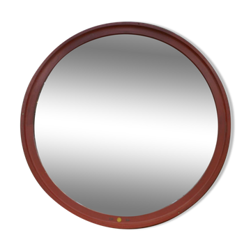Large Round Industrial Wooden Mirror 1920