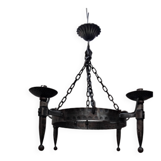 Round wrought iron vintage gothic medieval chandelier Réjane