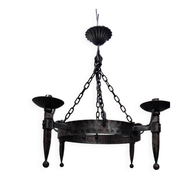 Round wrought iron vintage gothic medieval chandelier Réjane