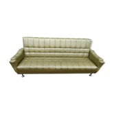 Sofa bed 3 places - Vintage Skaï effect Green wood - 1970