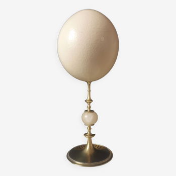 Oeuf d'Autruche, Socle en Laiton et Albatre Blanc (Fin XIXè) H:32 cm | PlaceOddity