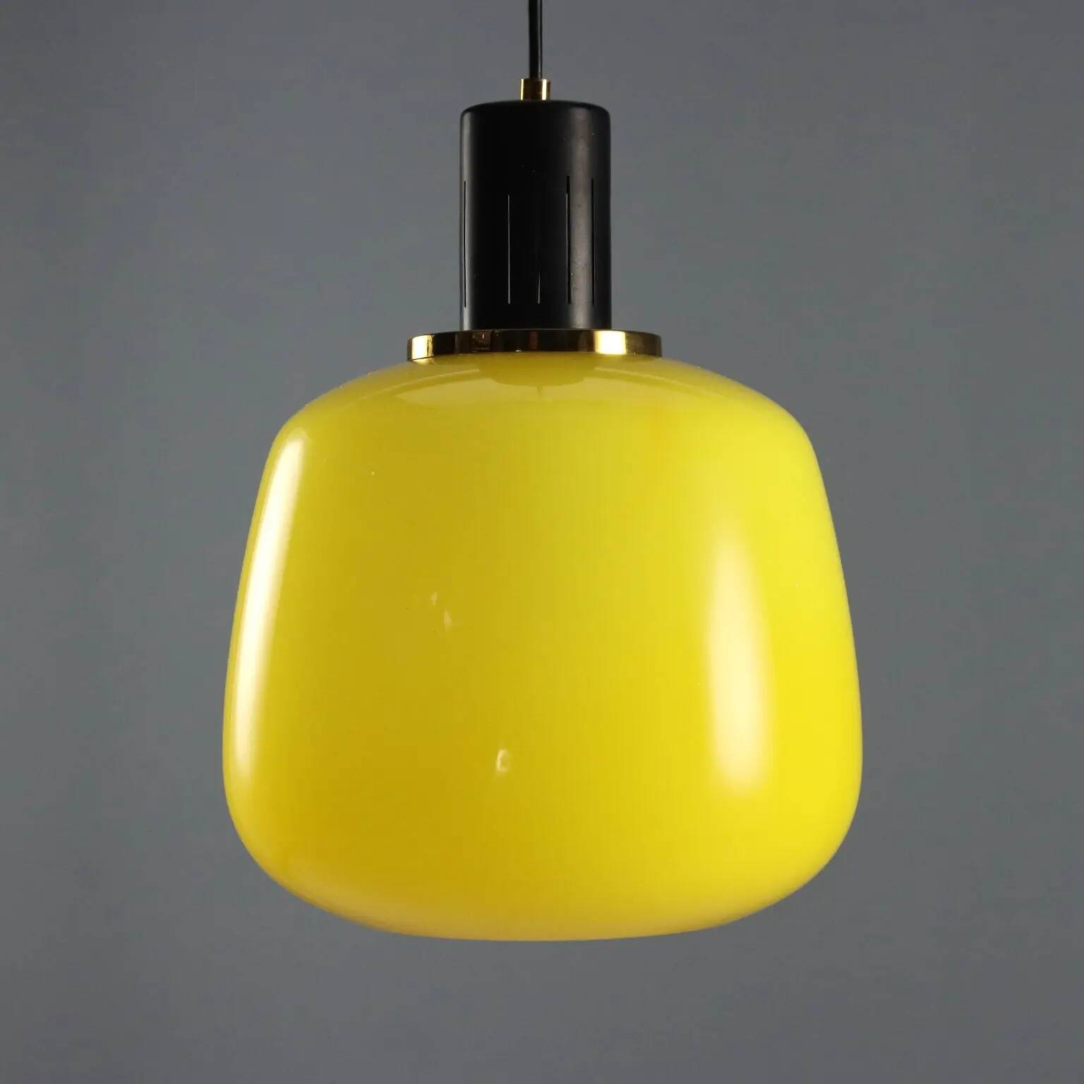 Vintage metal and glass pendant light design Italy 1960s