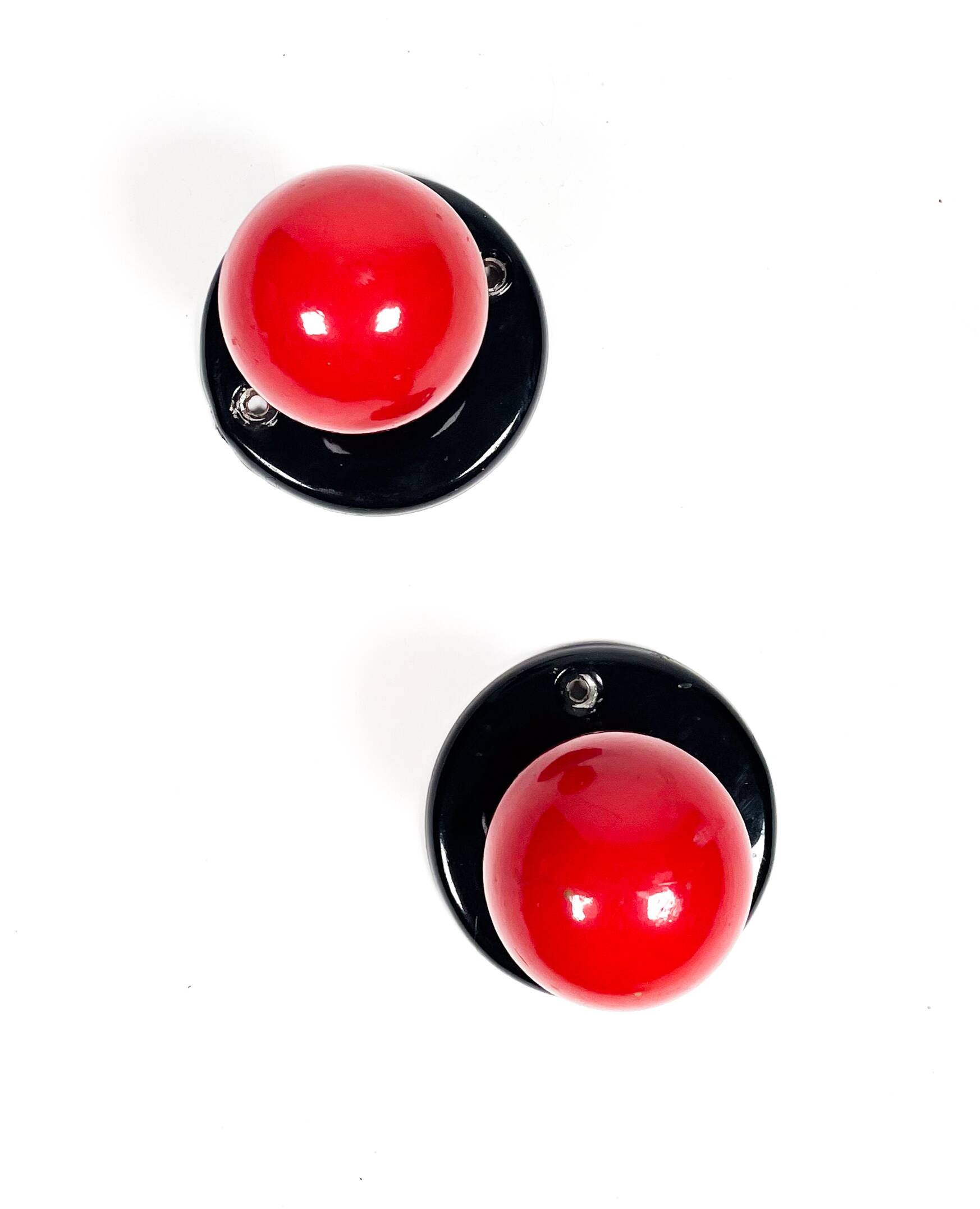 Vintage red enamel metal coat hooks