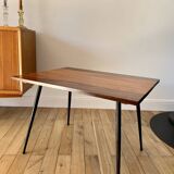 wooden coffee table and 70s design compass legs