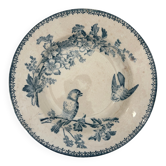 Hollow plate longwy mesange blue ironstone - antique earthenware fr