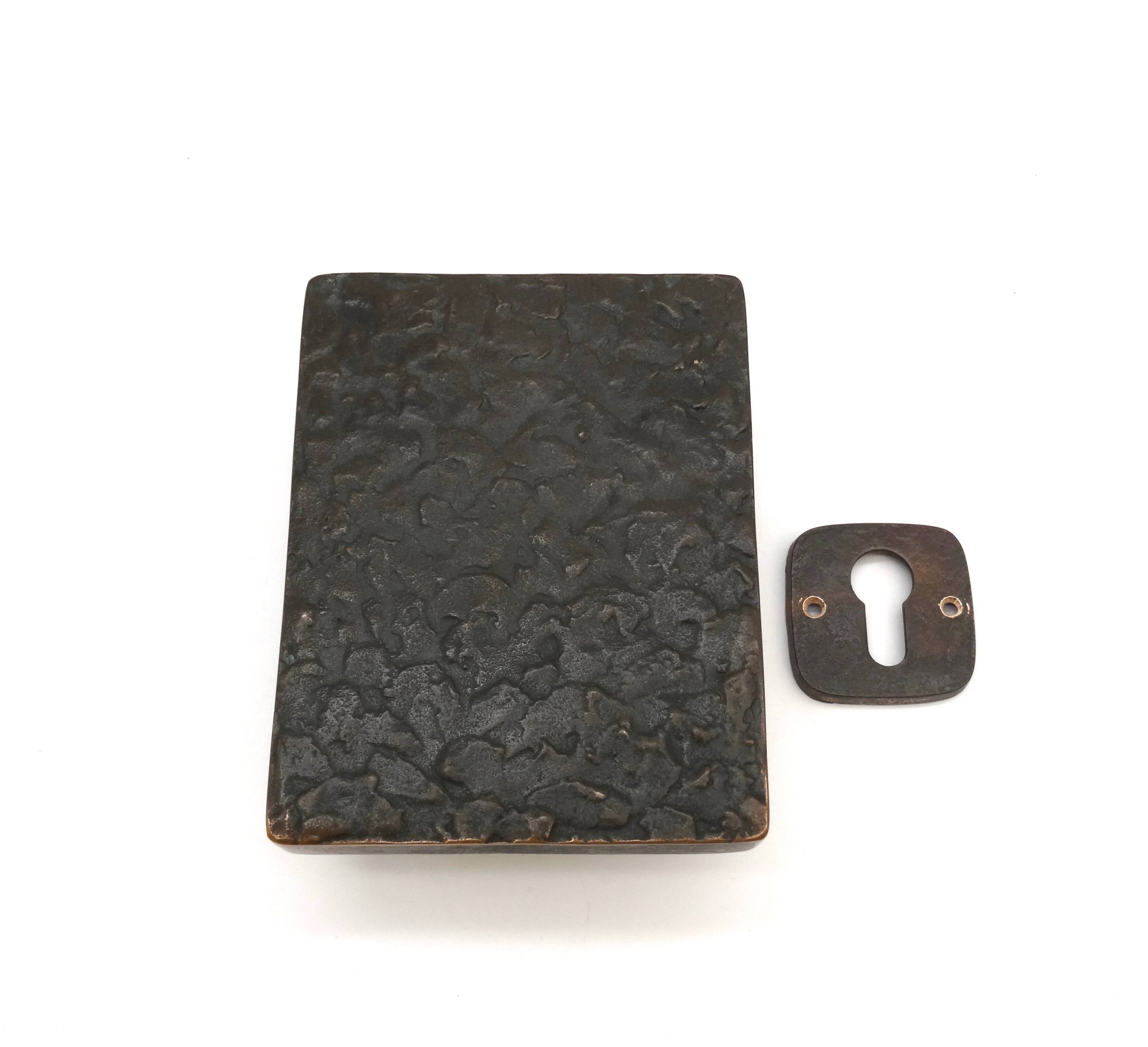 Rare Mid Century Solid Abstract Brutalist Bronze front Door Handle with key hole cover Germany 1960