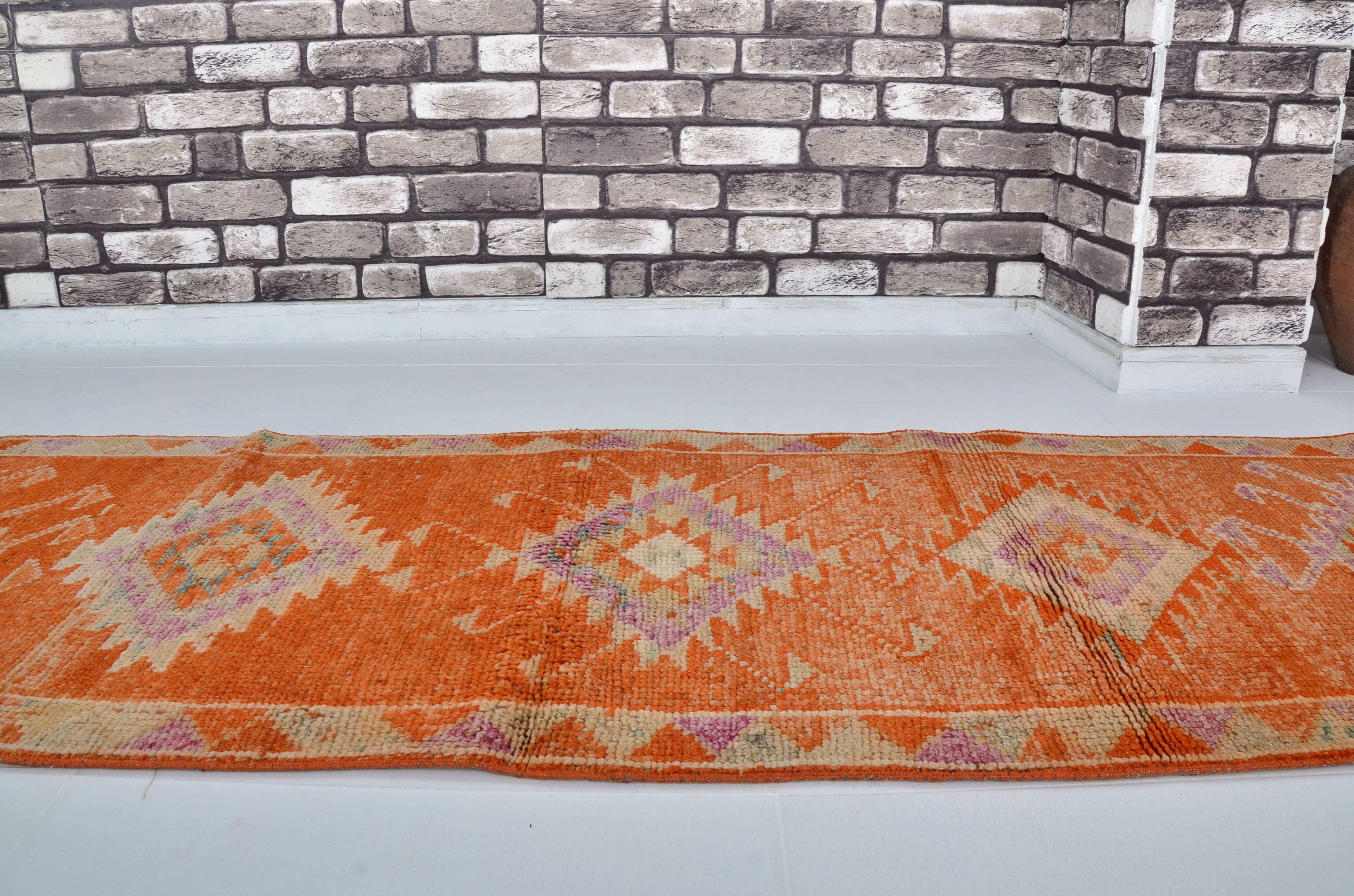 Unique Motif Vintage Wool Runner Rug sku 2120