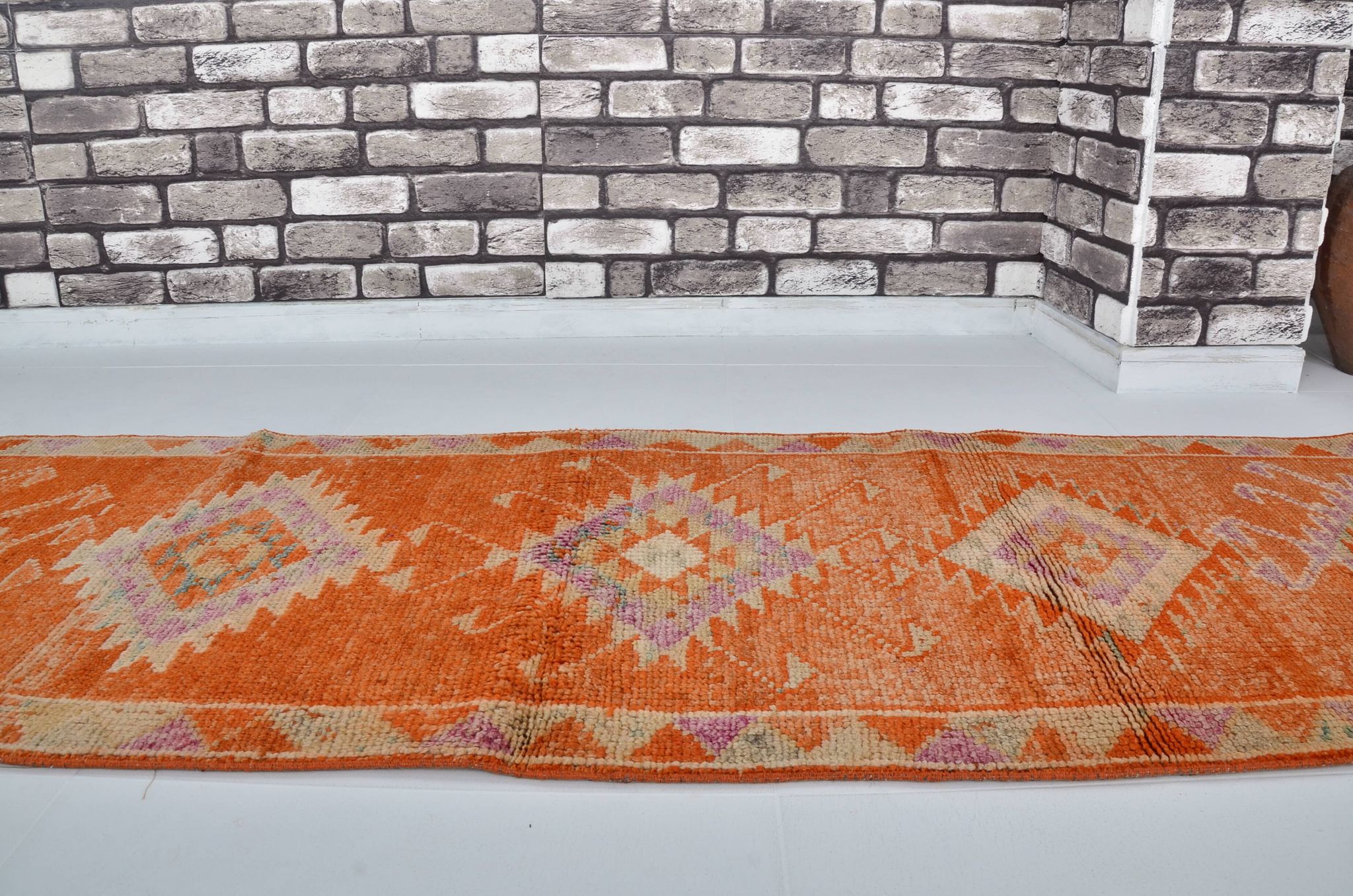 Unique Motif Vintage Wool Runner Rug sku 2120