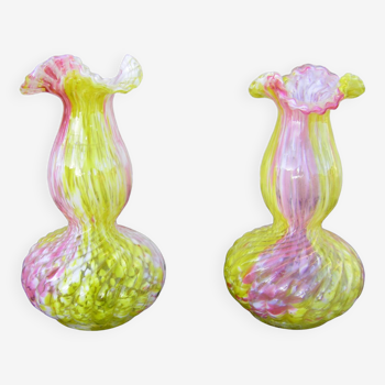 Pair of multicolored glass vases from Clichy