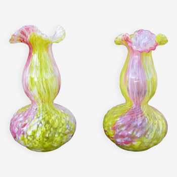 Paire de vases en verre multicolore de Clichy