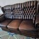Chesterfield 3-seater chestnut coloured leather sofa