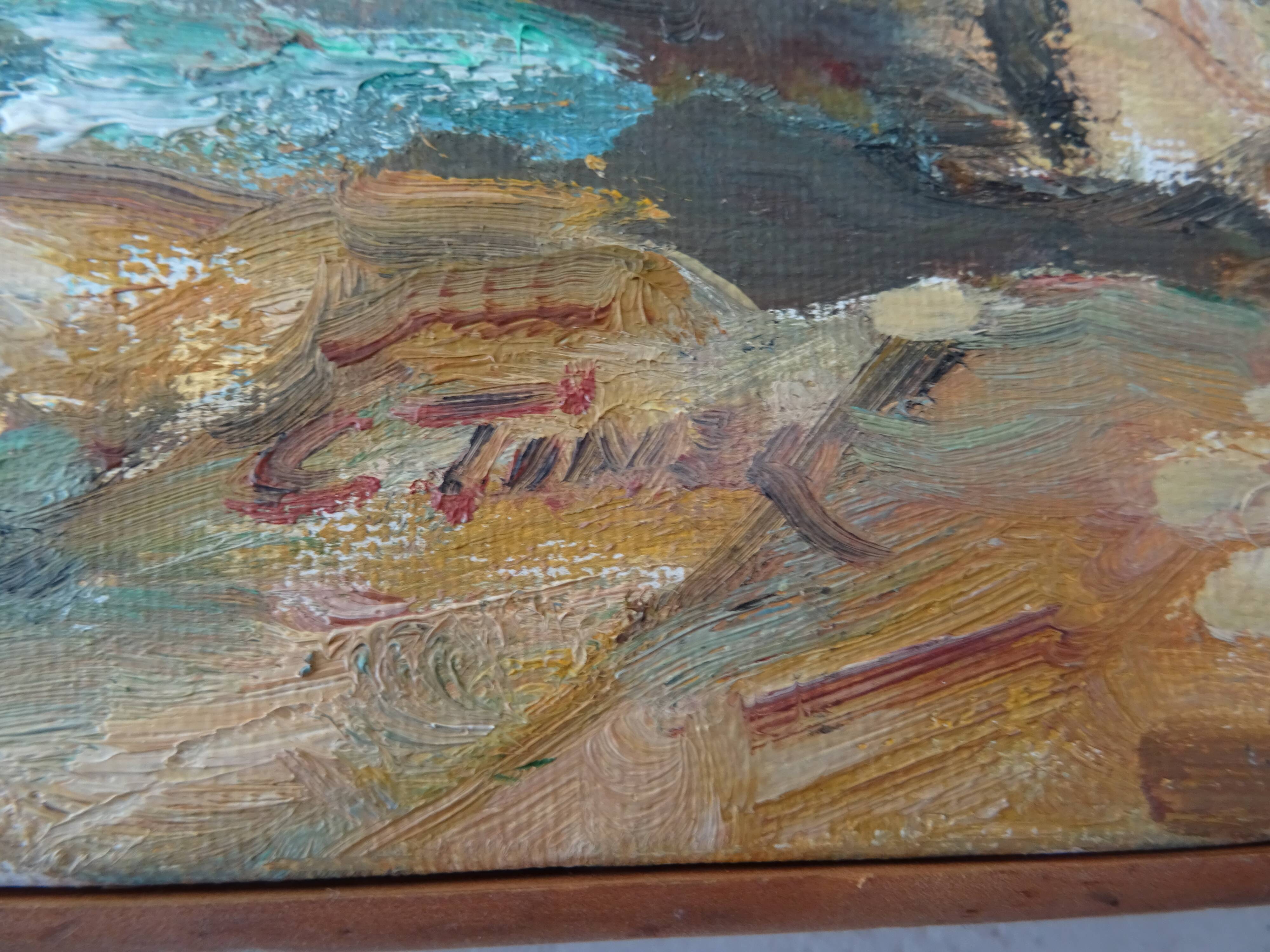 Seaside fisherman painting oil on canvas signed