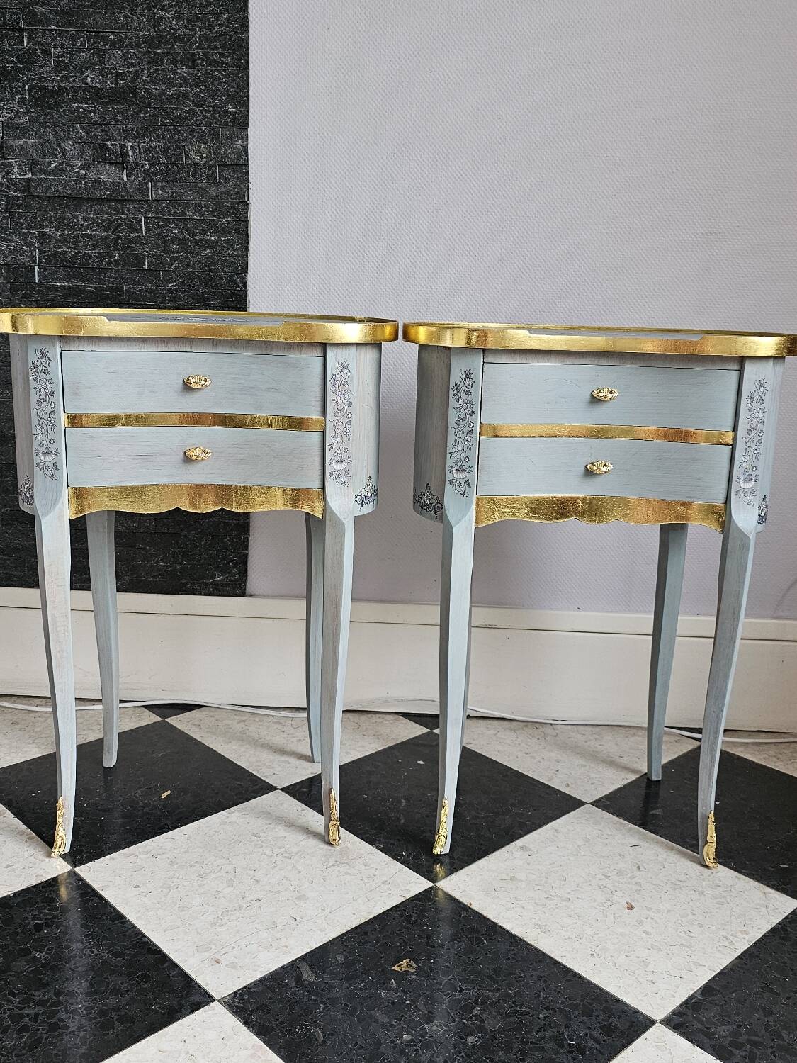 Louis XV style bedside table in marquetry