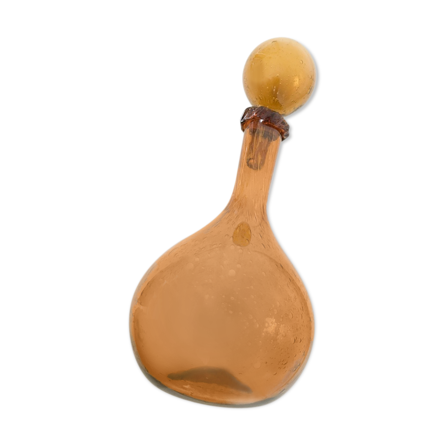 Biot blown glass amber bottle