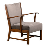 Fauteuil Fritz Hansen en bois de hêtre teinté et mohair gris chaud, années 1940.