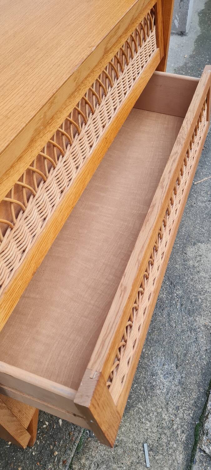 Vintage chest of drawers with compass and rattan foot