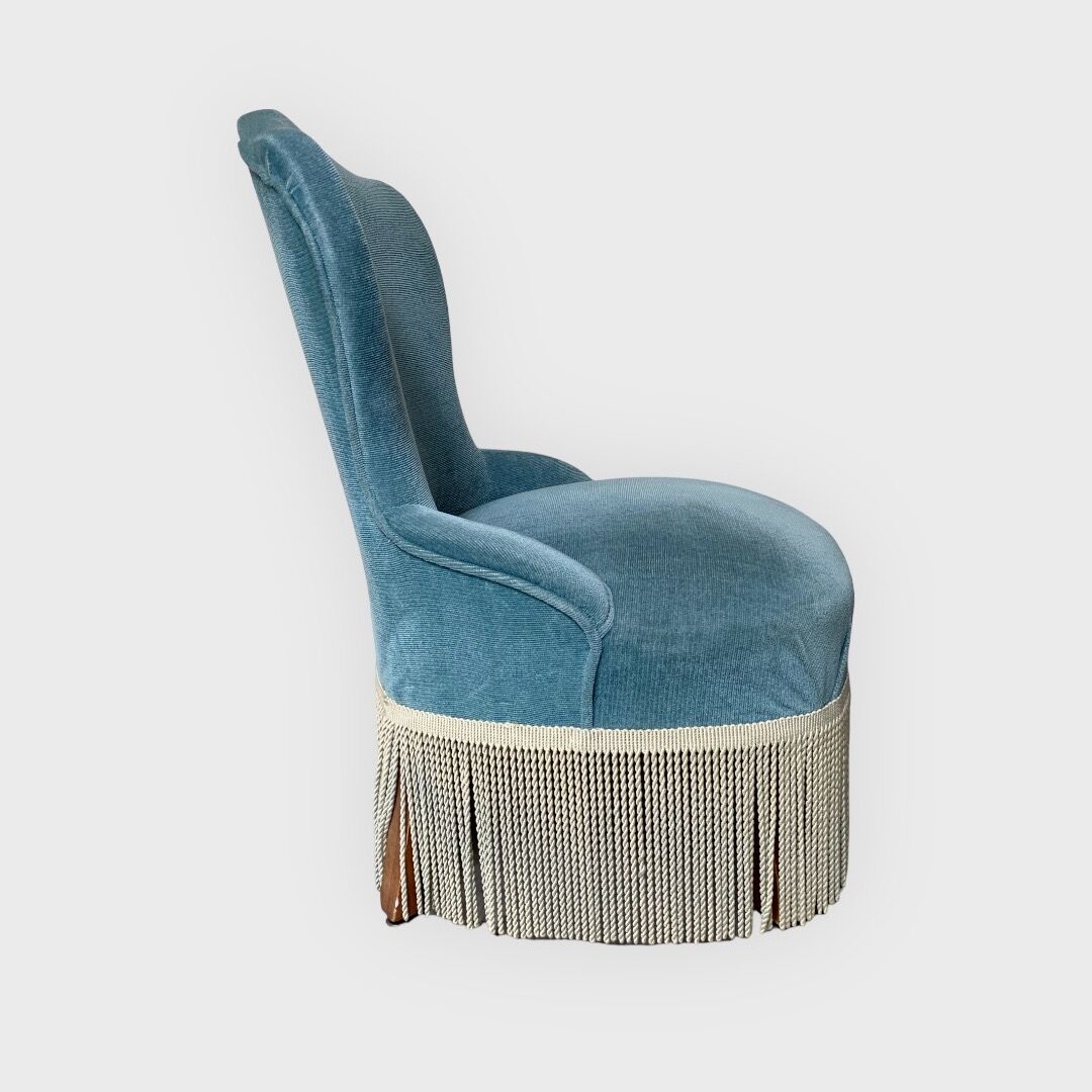 Paire de fauteuils crapaud velours bleu 1970