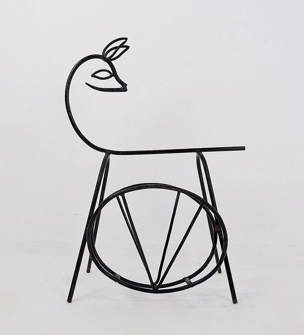 Black lacquered metal Bambi Magazine Rack holder 1960s