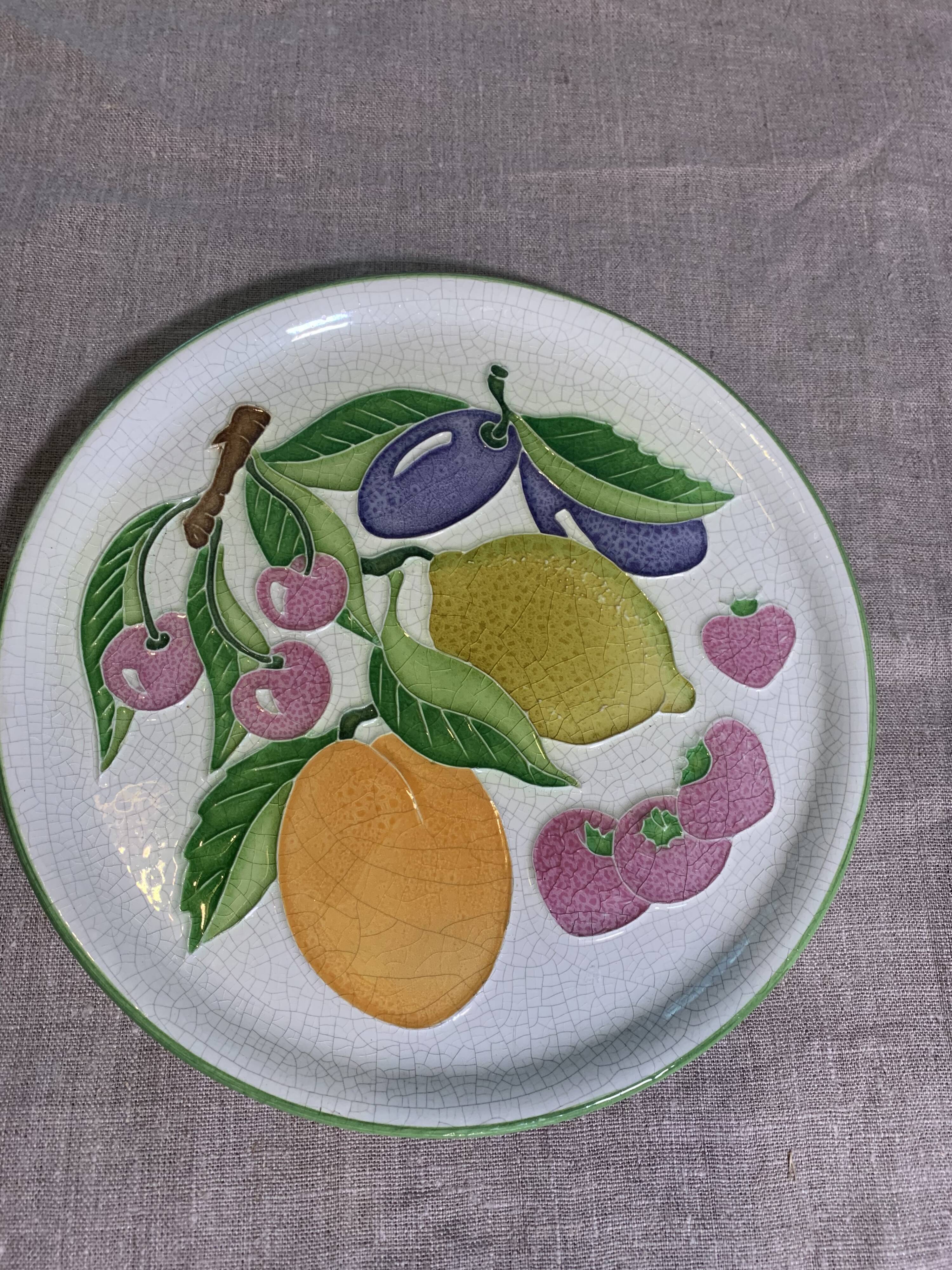 Decorative plate to hang fruit glazed fruit signed Creasiovi Luciano