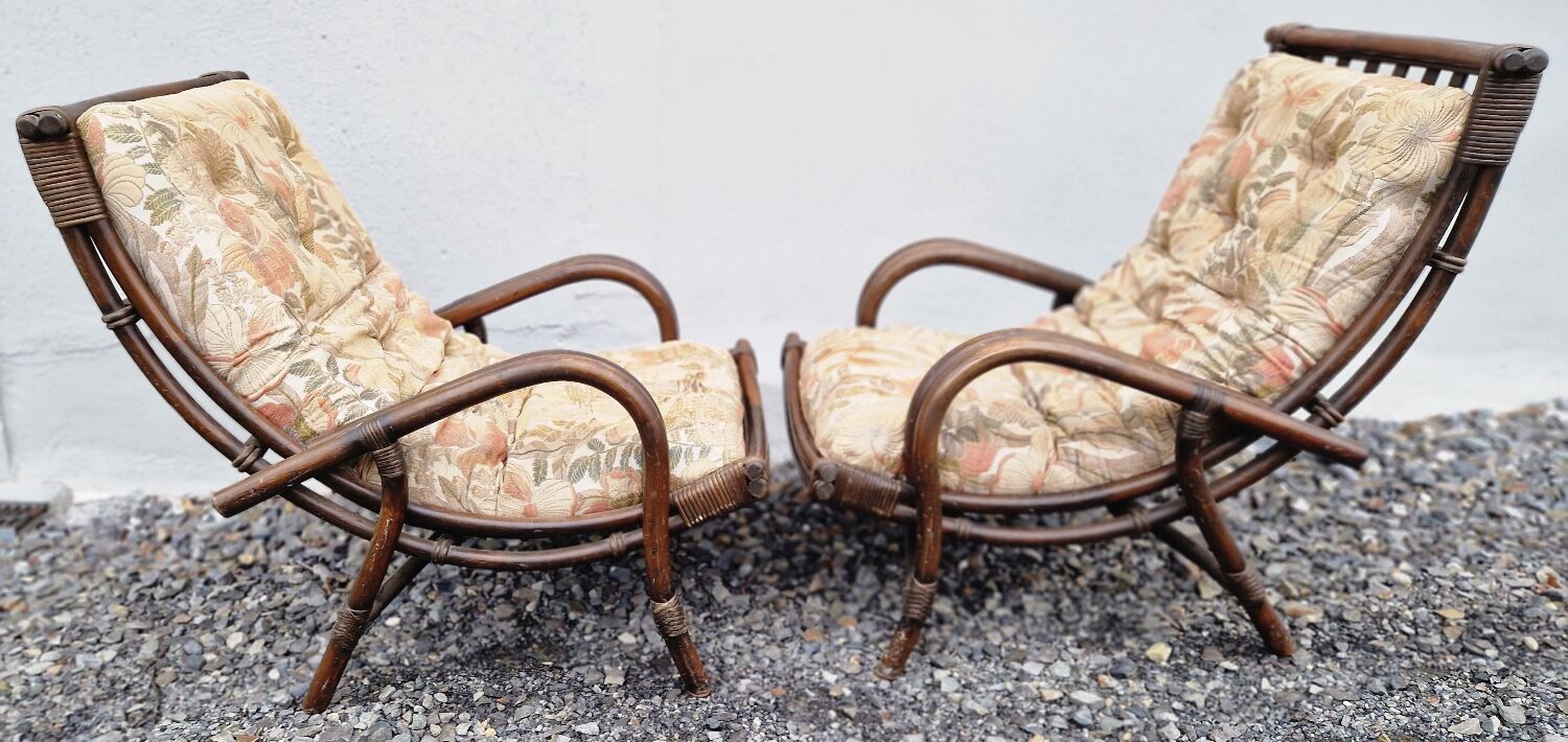 Vintage wicker armchair pair