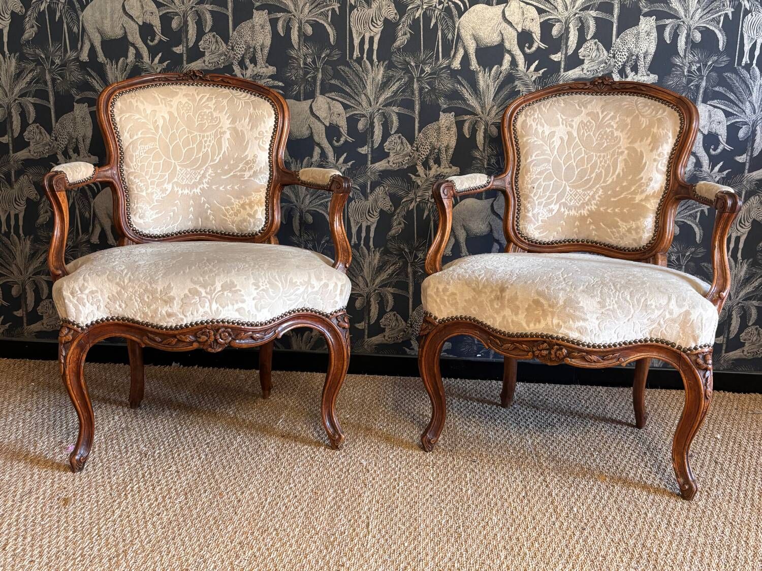 Pair of Louis XV armchairs stamped Nogaret in Lyon, 18th century