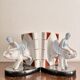 Old Pair of Bookends Porcelain White Girl Woman Equestrian Pig Art