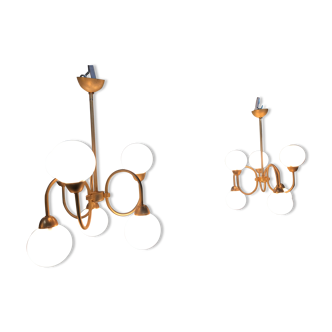 Paire de suspensions laiton et opaline