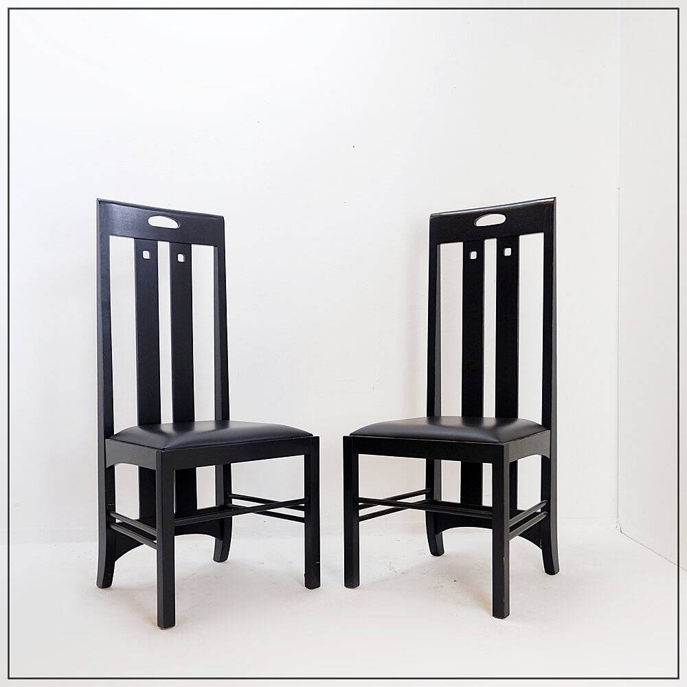 Pair of high-back chairs 'Ingram' by Charles Rennie Mackintosh for Cassina, 1980s