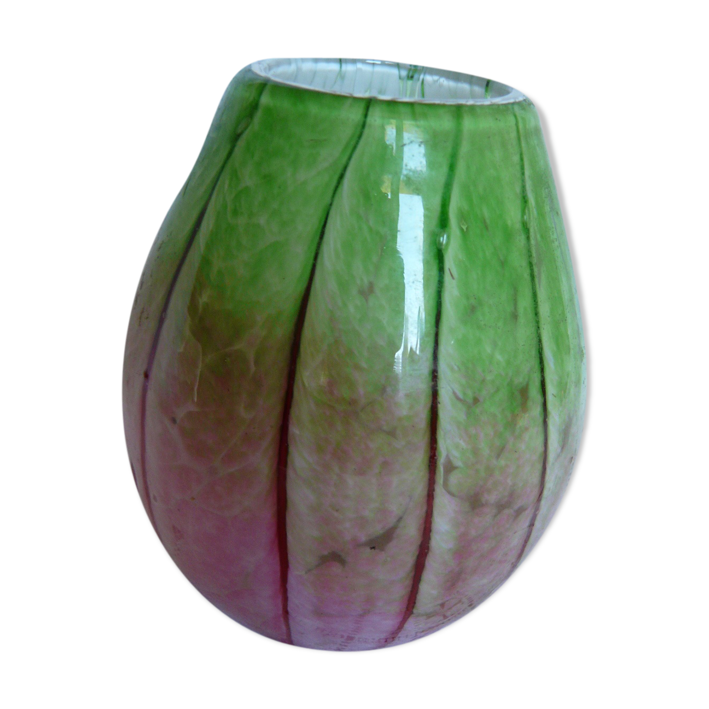 green and pink blown glass vase