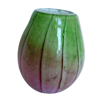 green and pink blown glass vase