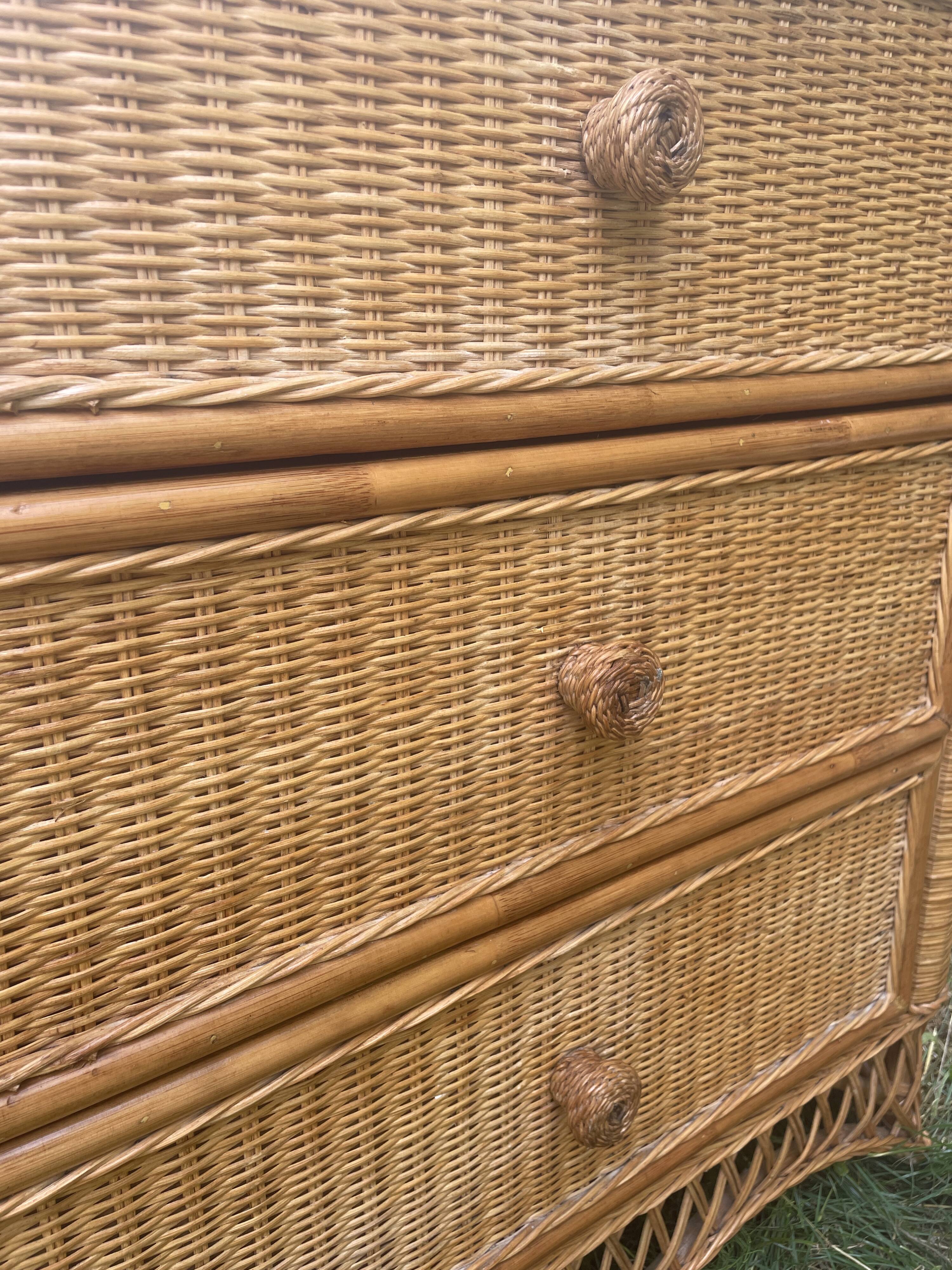 Vintage natural rattan chest of drawers