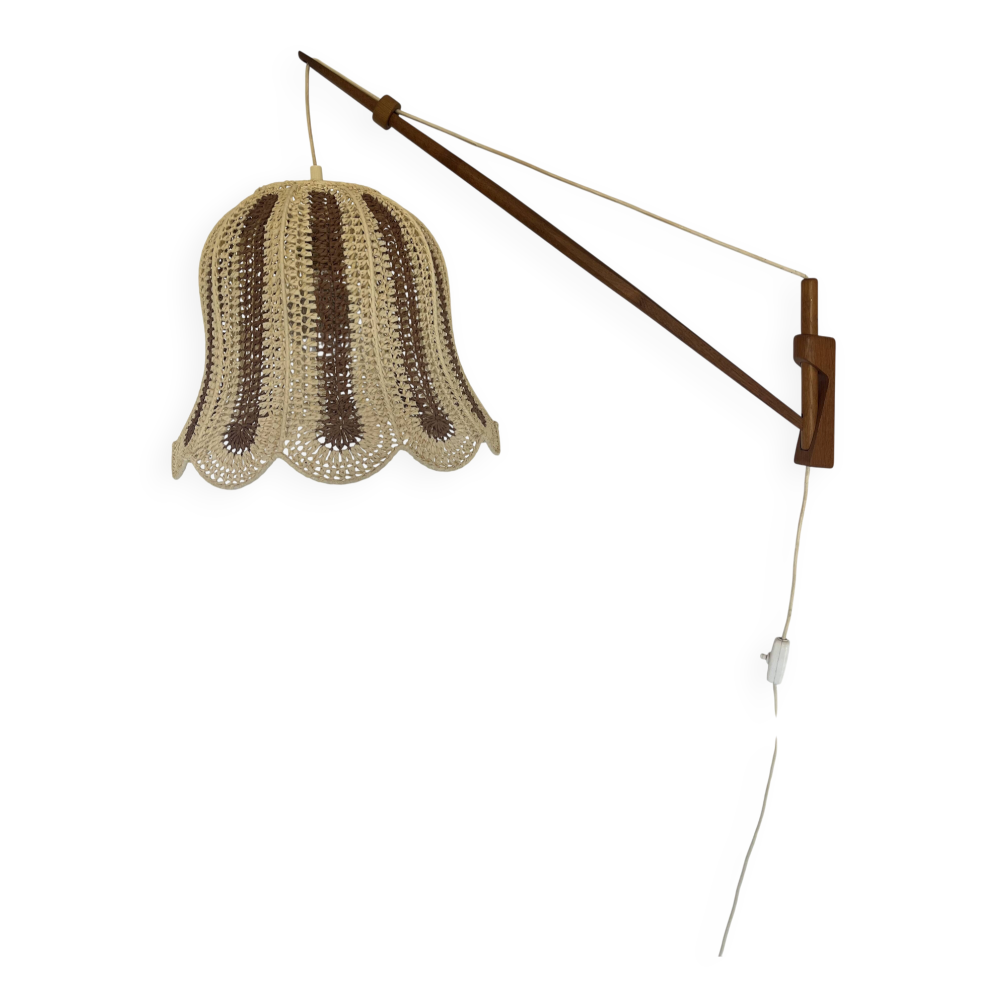 Mid-Century Modern Teak and Sisal Swing-Arm Wall Lamp, 1960s