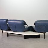 Vico Magistretti 3-Seat Flexible Cassina Blue Leather 'Veranda' Sofa, Italy