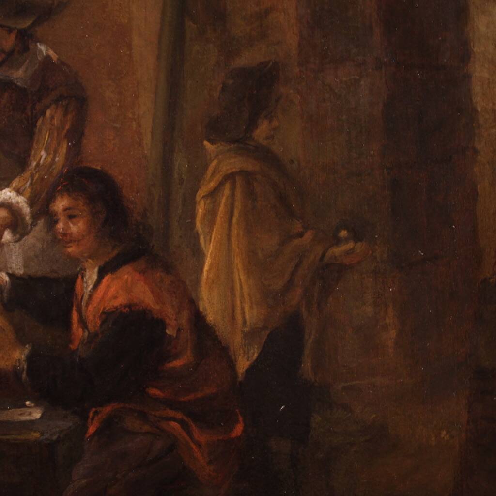 18th century Flemish painting on panel, card players