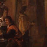 18th century Flemish painting on panel, card players