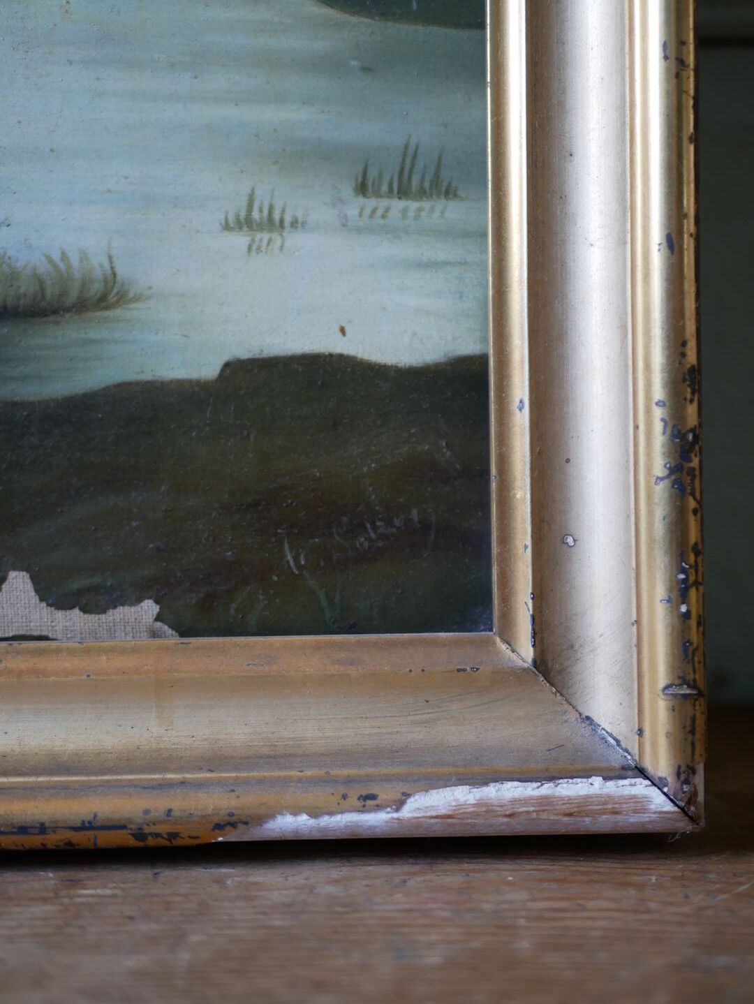 Ancienne huile sur toile encadrée, "Flamands roses"