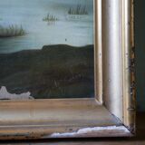 Old oil on canvas framed, "Flamingos"