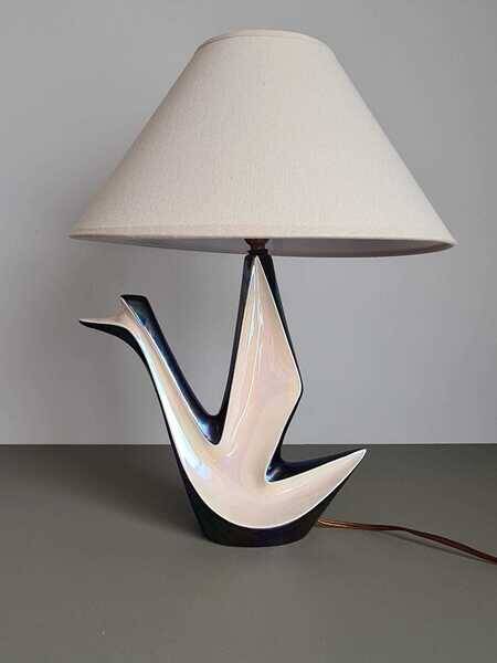 Vintage ceramic table lamp – mid-century sculptural lamp – modern Art Deco lighting – designer style statement lamp – French design