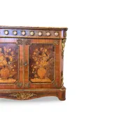 An antique French Louis XVI-style marble-top side cabinet