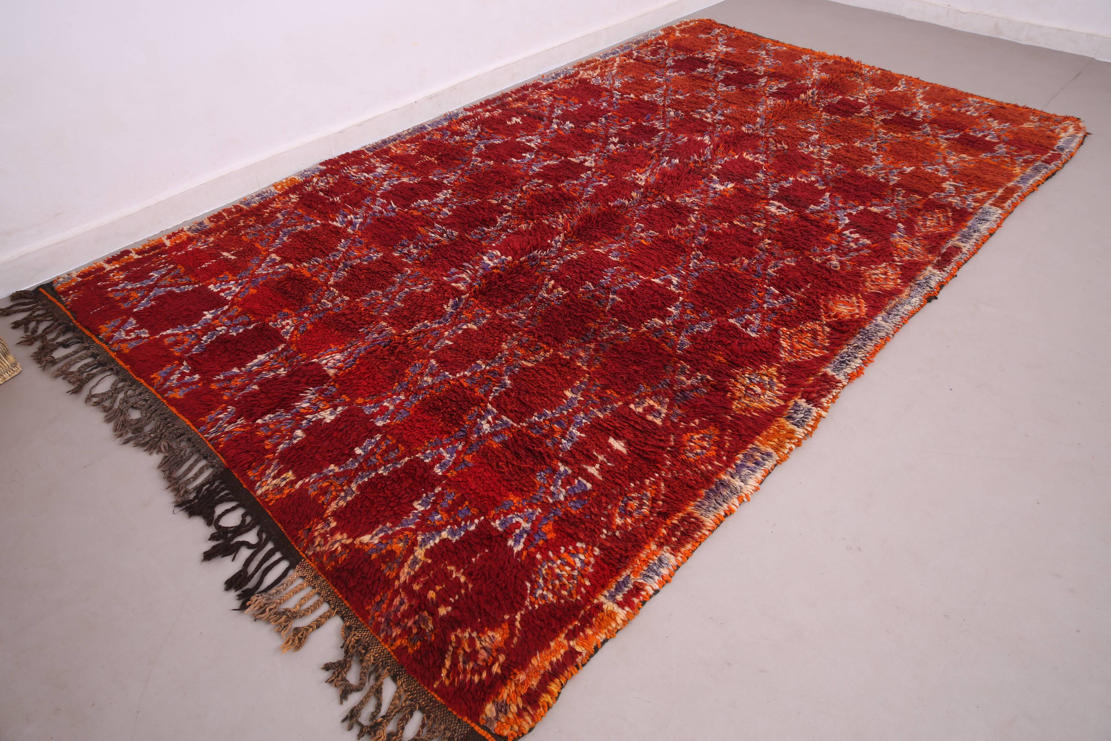 Tapis marocain vintage rouge 203 x 342 cm - Tapis berbère - Tapis en laine fait main rare