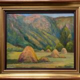 Oil painting on wood panel dated 1936