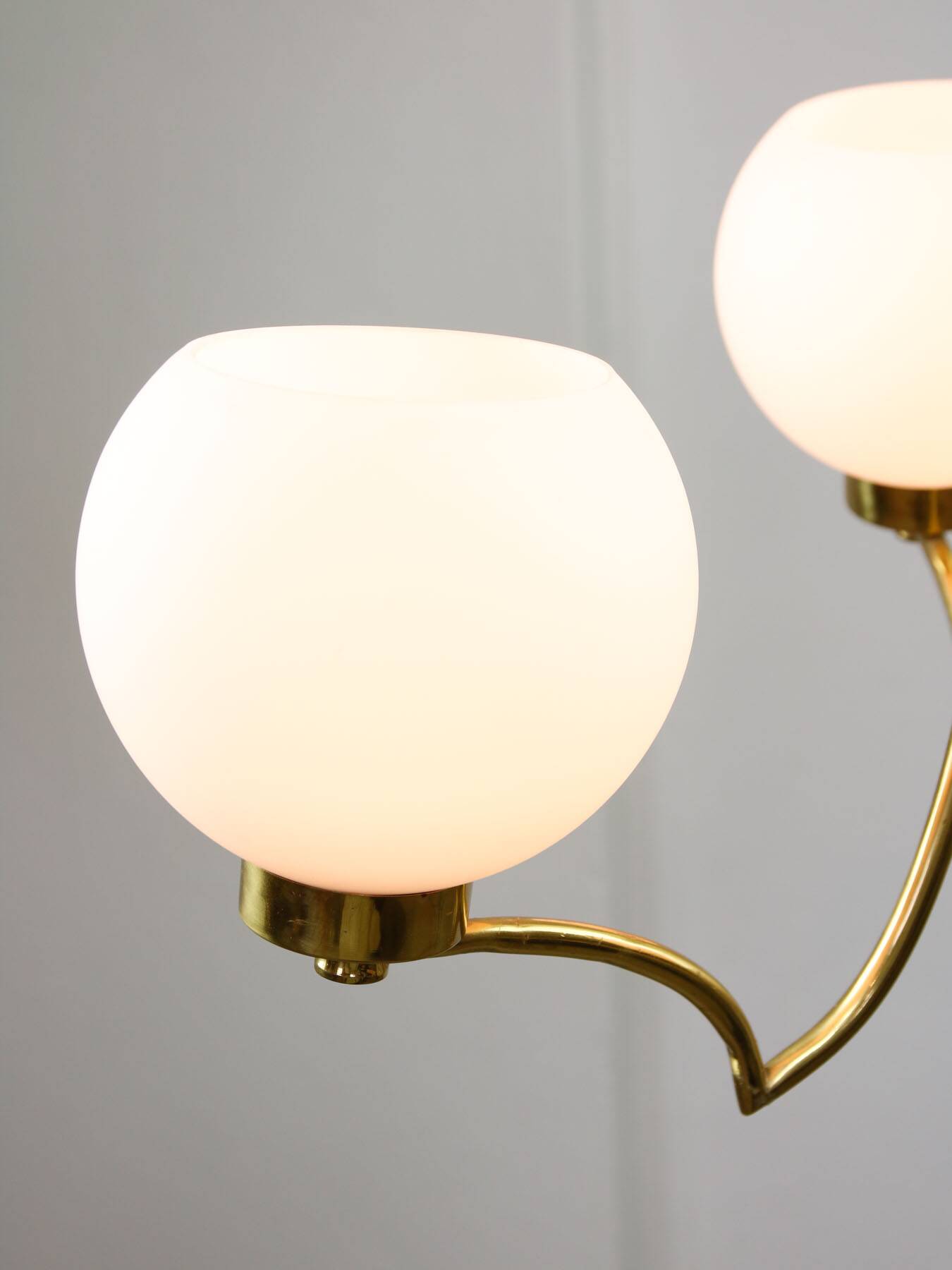 Mid-century Italian Brass and Opaline Chandelier