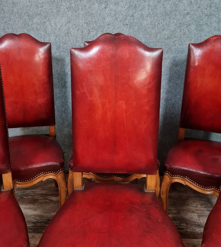 Series of 6 louis XV chairs neo-rustic in blond oak
