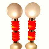 Paire de lampadaires vintage en verre de Murano orange italien de style Space-Age